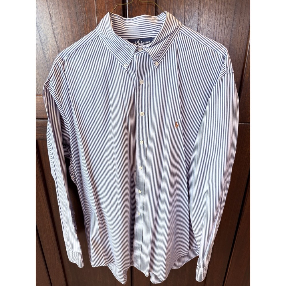 Ralph Lauren Classic Fit Long Sleeve Button Down‎ Blue White Shirt 17 1\2  36